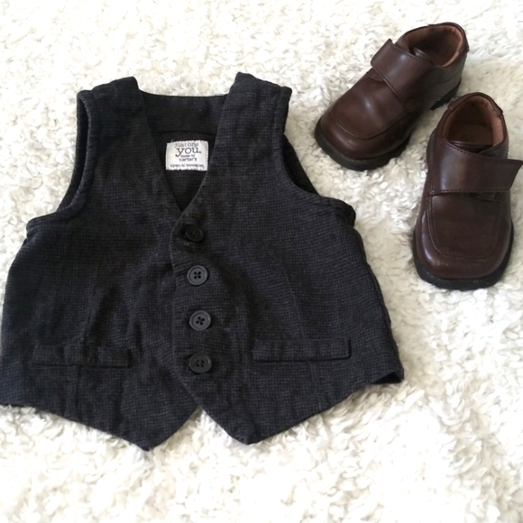 Carter's Dressy Infant Boy Vest Dark Gray Tuxedo 12 Months Size - Picture 1 of 16